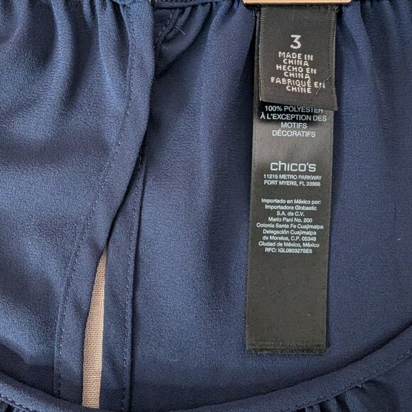Chico s Black Label Mixed Blouse Navy Blue Button Sheer Top - Picture 5 of 10